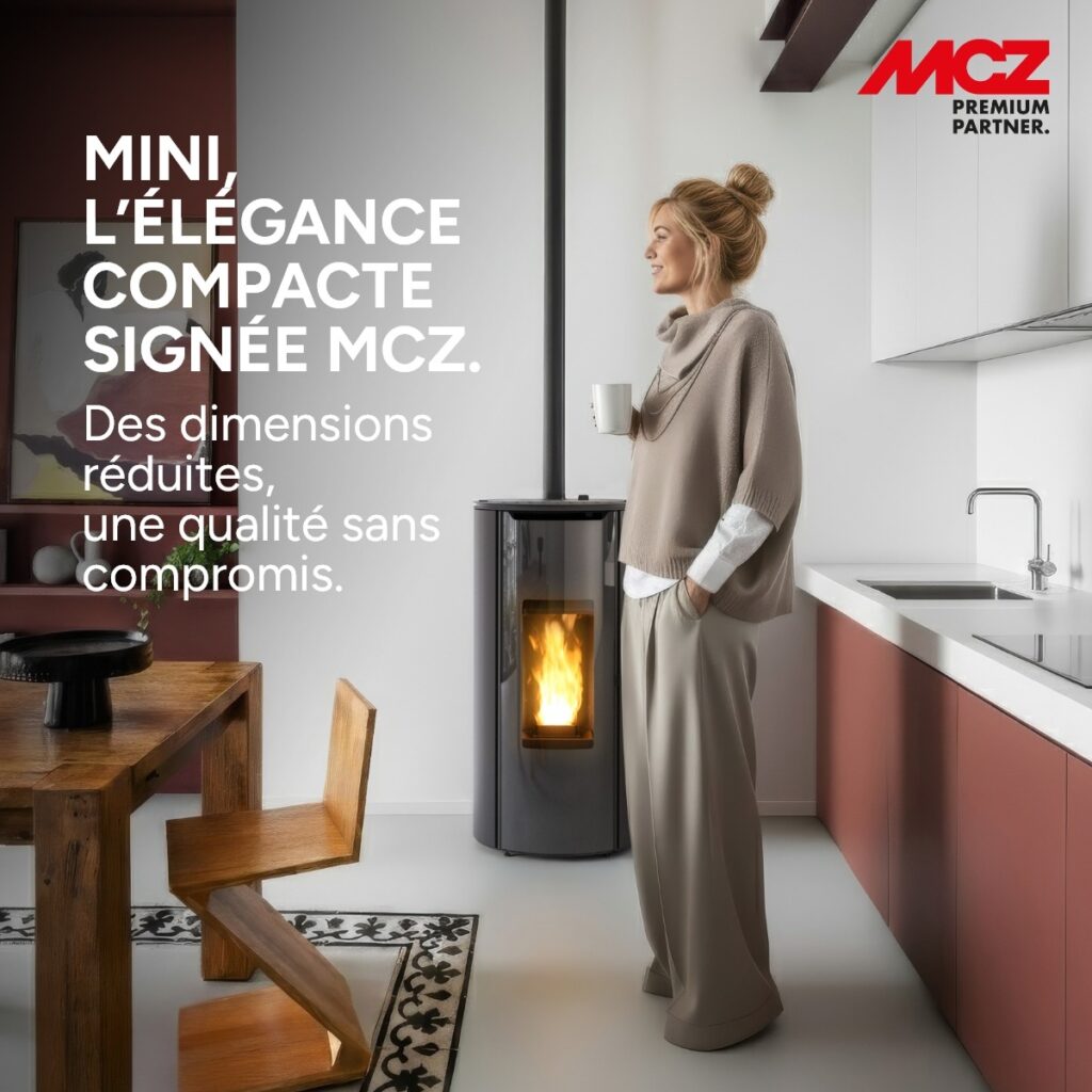 Poêle à granulés MCZ MINI installé par Enerlogis – poêle compact et design à haut rendement