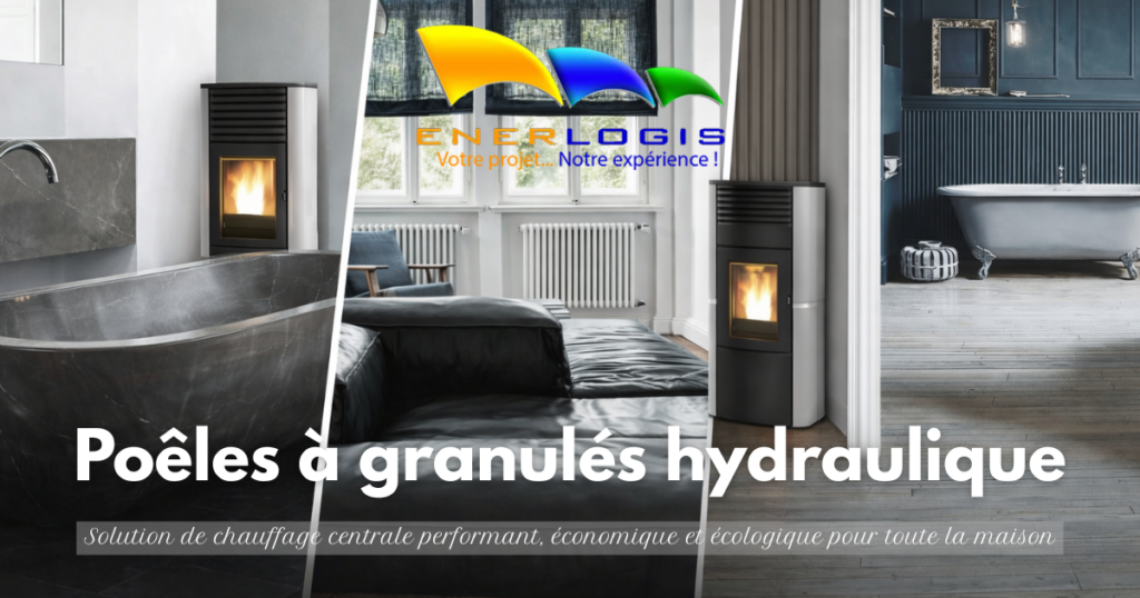 Poêle à granulés hydraulique installé dans un intérieur moderne – Enerlogis